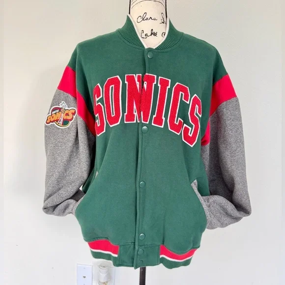 Mitchell & Ness Seattle Super Sonics Varsity Jacket Hardwood Classics Sz L - Picture 1 of 16
